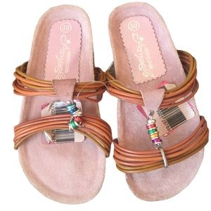 New Roberto Cavalli Angels Brown Footbed Slides Sandals Girls sz 30 12 Designer